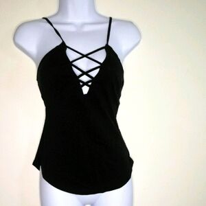 Express One Eleven black Criss Cross Tank Top